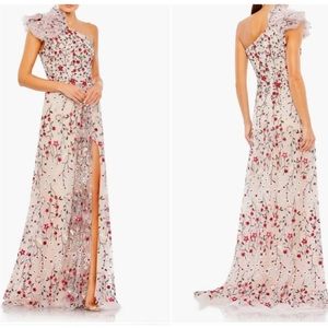 MAC DUGGAL 20331 FLORAL EMBROIDERED ONE SHOULDER A-LINE ROSE MULTI GOWN sz 8